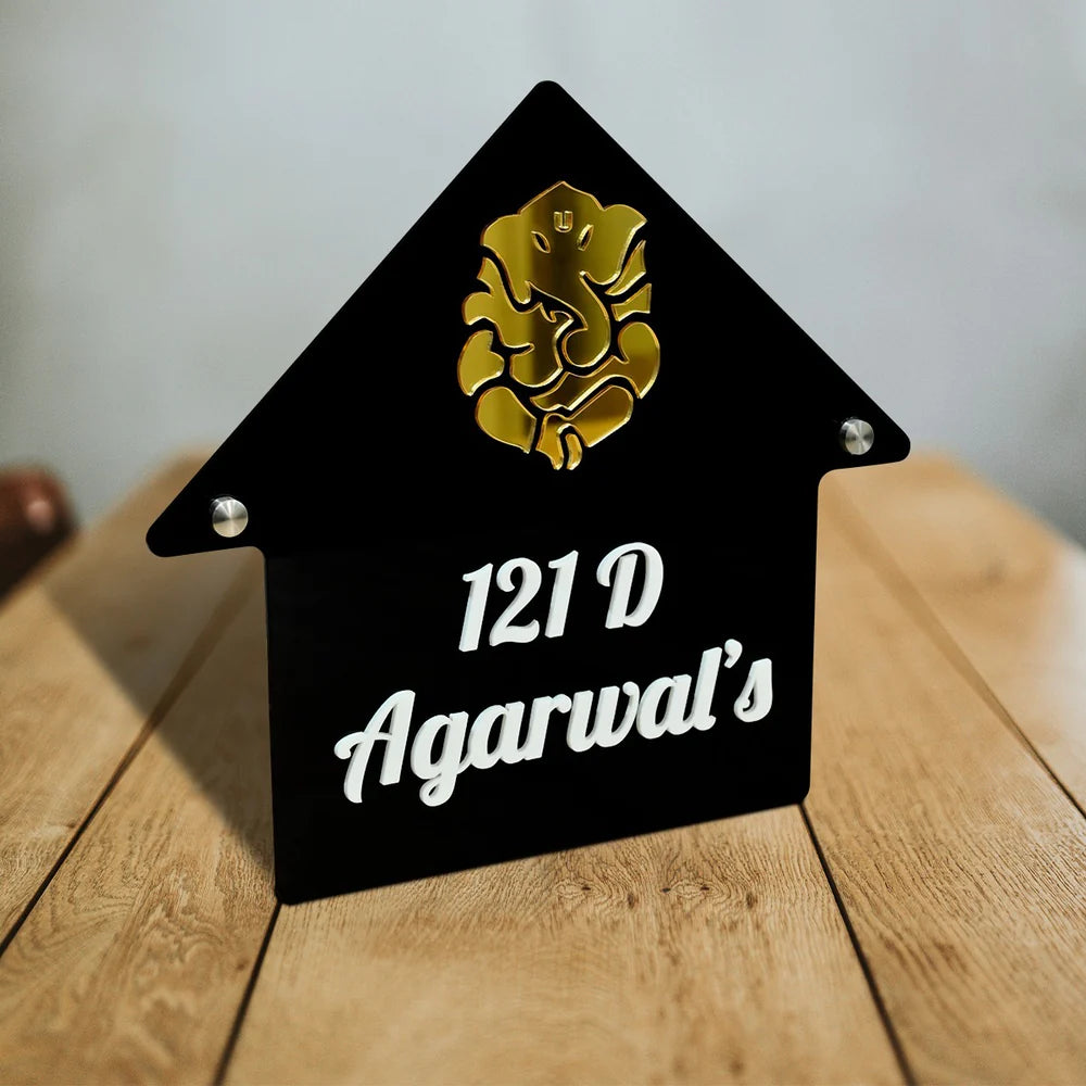 Black Acrylic Hut Shape Name Plate