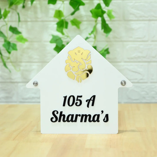 White Acrylic Hut Shape Name Plate