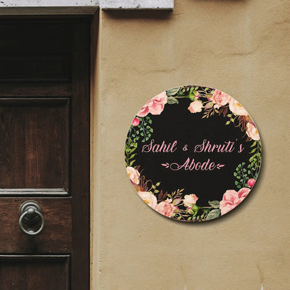 Black Floral Circular Name Plate