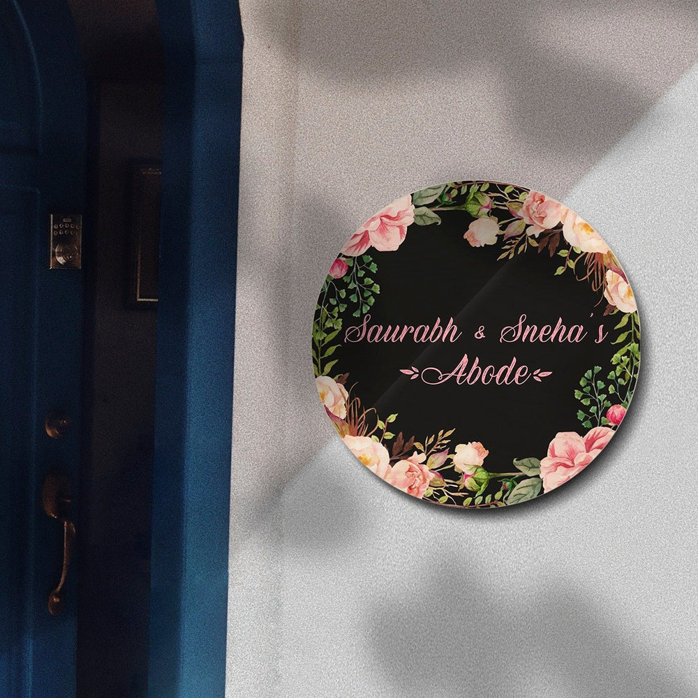 Black Floral Circular Name Plate