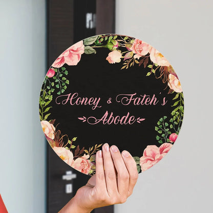 Black Floral Circular Name Plate