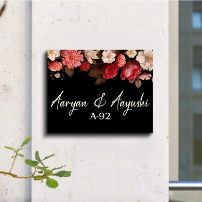 Black Elegant Flower Theme Name Plate