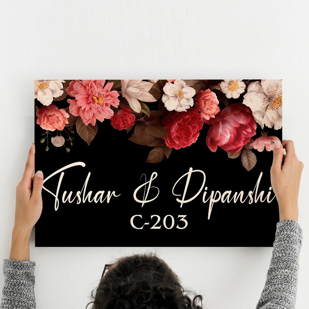 Black Elegant Flower Theme Name Plate