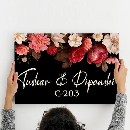 Black Elegant Flower Theme Name Plate